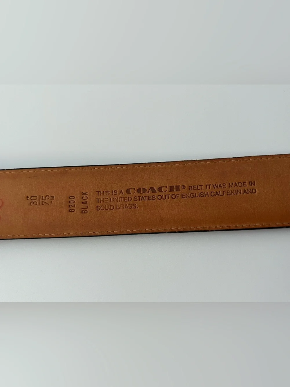 Vintage Coach Leather Belt #8200 English Calfskin Solid Brass USA Black Classic